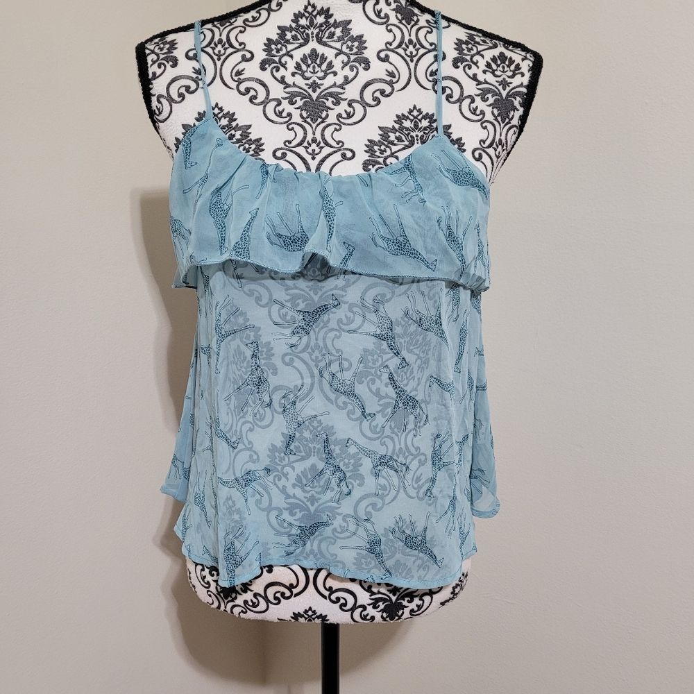 Final Touch Light Blue Giraffe Patterned Camisole‎ Size Med